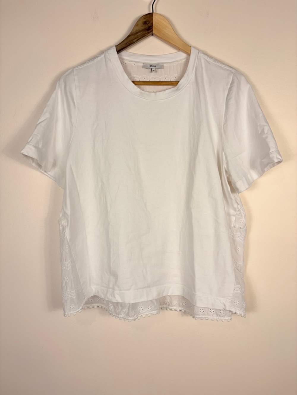 Anthropologie Othilia White Short Sleeve Tee Eyelet Back Crew Neck Cropped